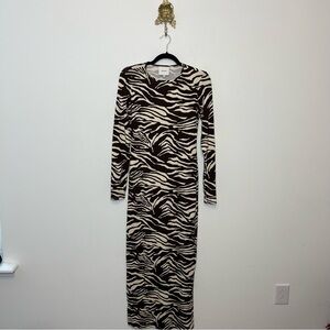 Reformation Brown and Cream Bodycon Maxi Dress